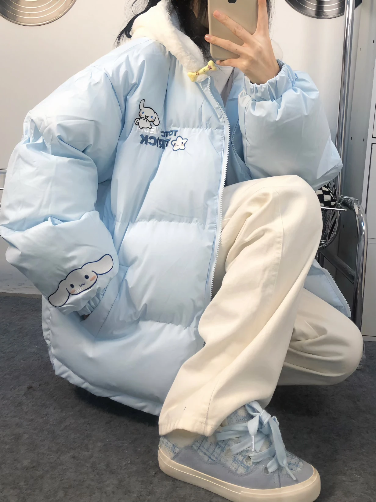 الشتاء سينامورول المرأة مقنعين أسفل سترة الكرتون الملابس القطنية أنيمي التطريز رشاقته معطف دافئ لطيف الترفيه معطف فضفاض #3