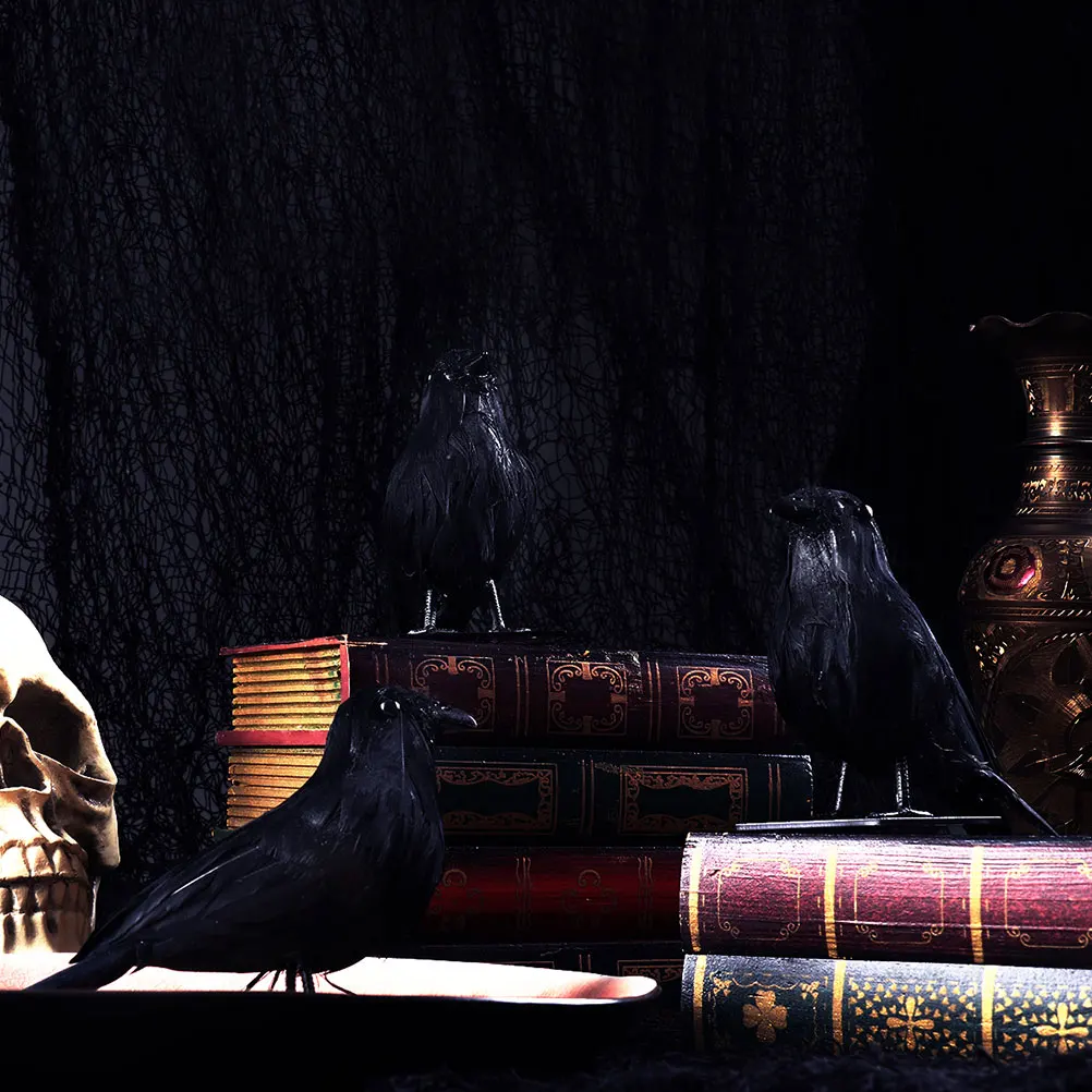 

3pcs Crows Decoration Halloween Props Realistic Crow Ornament Outdoor Garden Statue Simulated Crow Craft