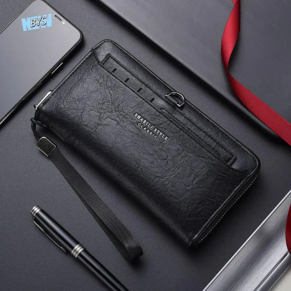 

Elegant Purse Men PU Wallet Multi Slot Zipper Business Clutch Bag Coin Purse Large Capacity Long Wallet Business