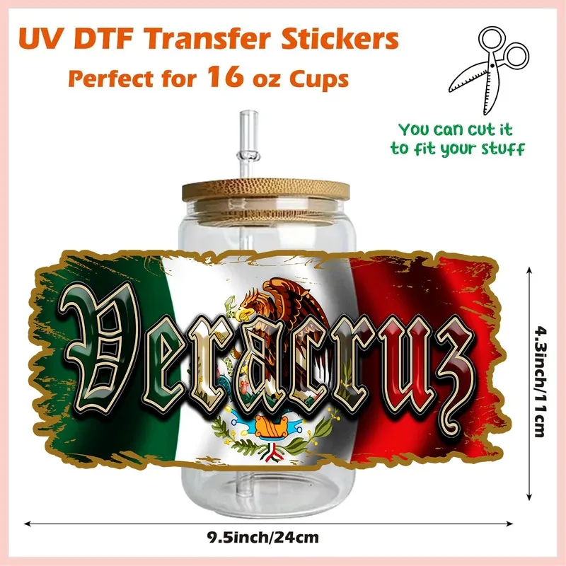 

Mexico Style vibe Series easy peel waterproof DIY decoration decals 3D transfers uvdtf sticker 16oz uv dtf cup wraps