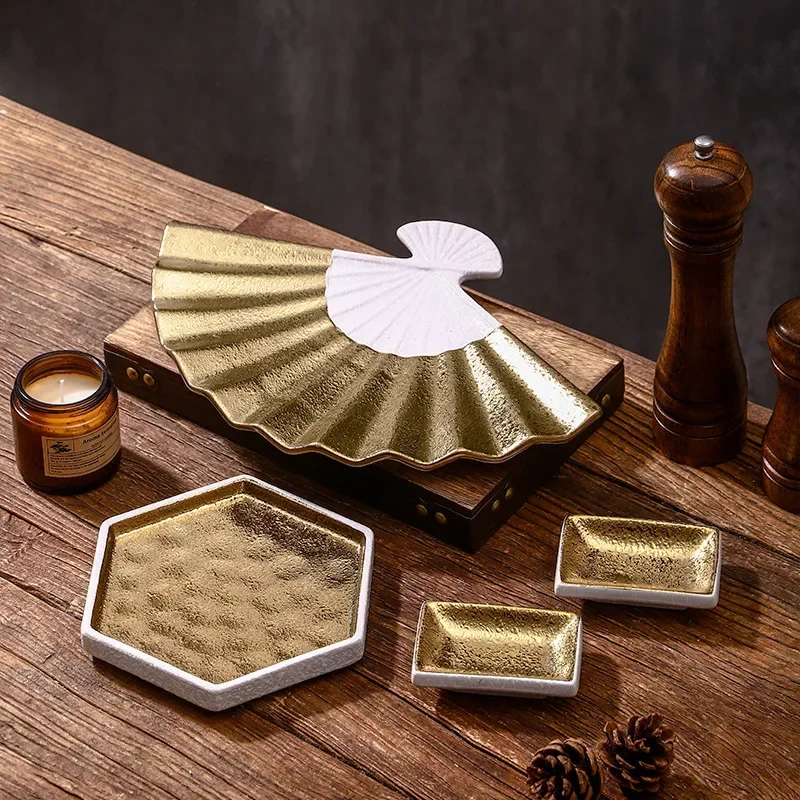 Electroplated Sushi Ceramic Tableware Premium Hotel Restaurant Plate Commercial Plate Salad  Japanese Sashimi Plate
