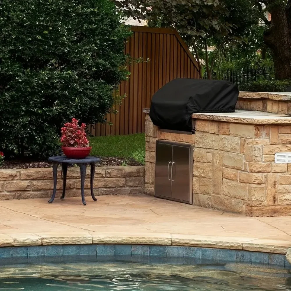 1pc Grill Cover - L-Shaped Heavy-Mesh and Drawstring, Suitable for Built-in Gas Grills, Outdoor Kitchen,Yard BBQ