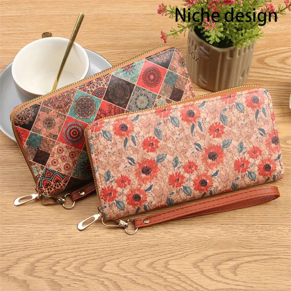 Multi Card Slot Wallet Eco-Friendly Pu Leather Wallet Zipper Coin Purse Multi-Functional Wood Grain Wallet For Travel Women'S