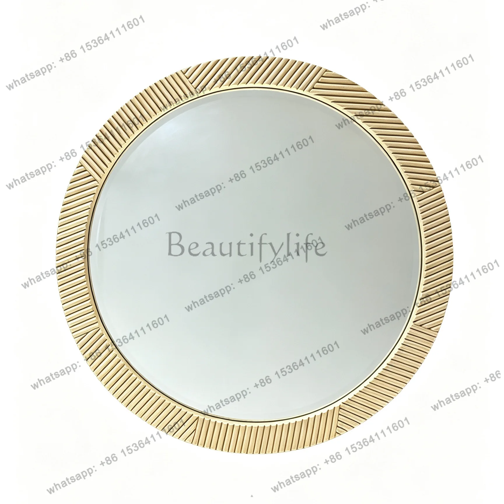 PG cream wind is round bathroom wood grain vanity mirror Nordic hotel bathroom mirror