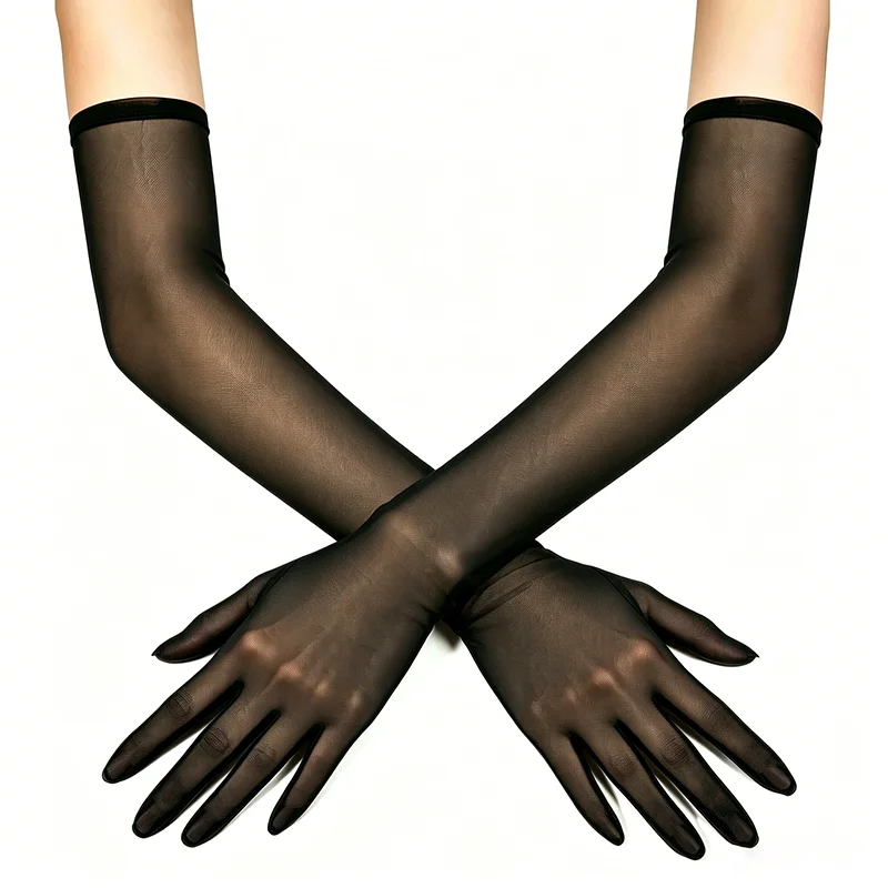 55cm Bonbonfarbene Dehnbare Netz-Lange Handschuhe Damen Sexy Sonnenschutz Atmungsaktiver Transparenter Tüll für Hochzeit Party Bühnenauftritt – Detail 1