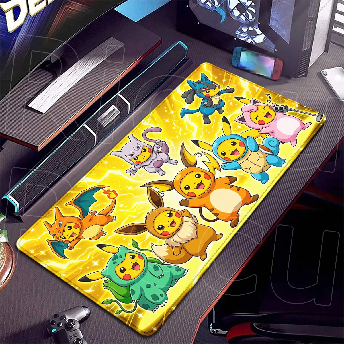 

PC Gaming Accessories Kawaii Large Pikachu Carpet Mouse Pad Locking Edge Rubber Desktop Mats XXL Computer P-Pokemon Keyboard Rug
