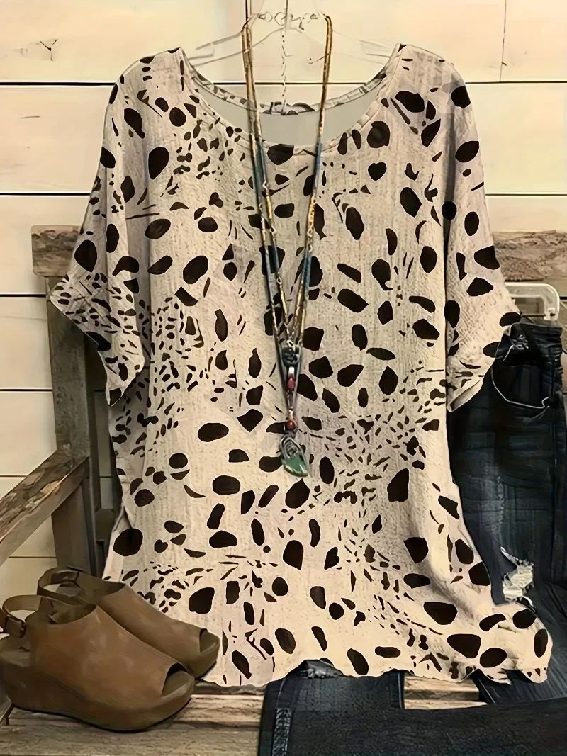 

Женская футболка больших размеров с принтом, повседневная футболка с круглым вырезом и короткими рукавами