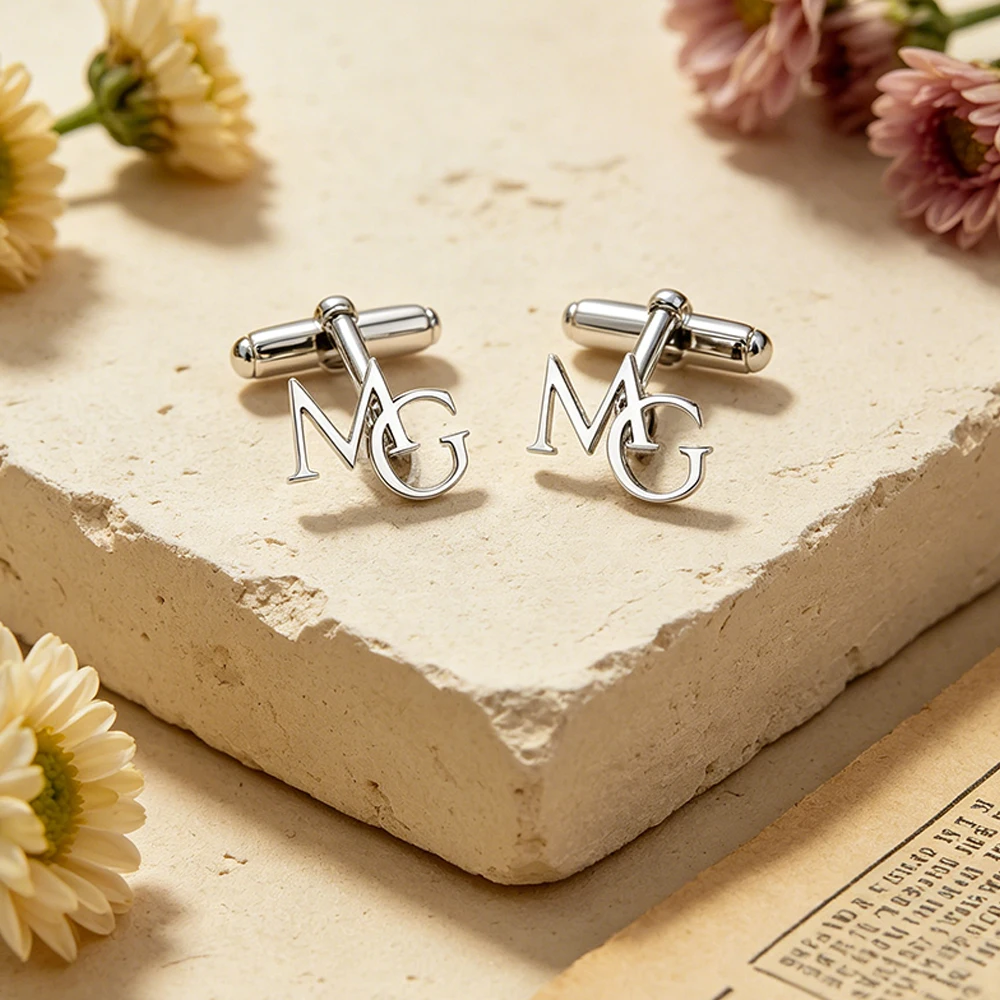 Custom A Pair Of letter Cufflinks Stainless Steel Minimalist Double Letter Gentleman's Suit Shirt Cufflink Men’s Fashion Jewelry view 3