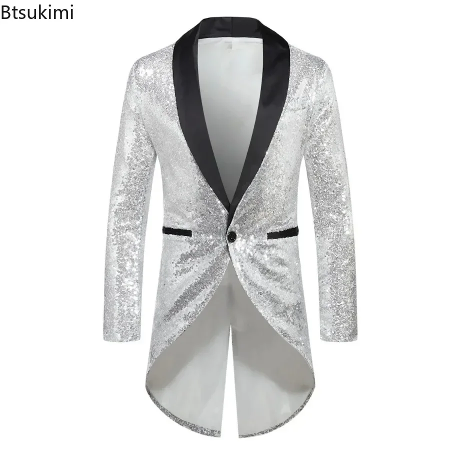 2024Men\'s Tuxedo Chic Style Male Jacket Tops Luxury Sequin Glitter Suits Blazer Men Party Stage Prom Singer Dancer Jackets Coats