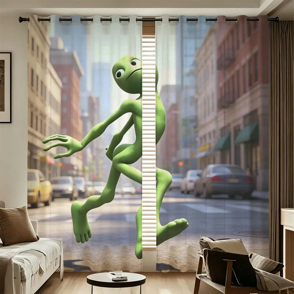 City Green Alien Printed Curtains 2 Panels Light Blocking Rate 85% Darkening Decoration Curtains Game Room Window Drape