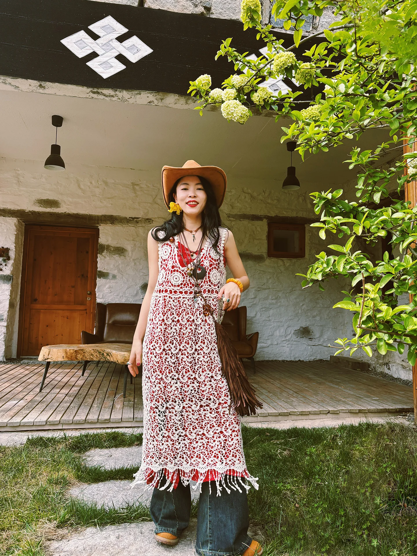 

Bohemian Long Sleeveless V-Neck Hollow out Tassel Dress Vacation Style Layering Long Skirt Loose Fit Soft Knitted Summer Fashion