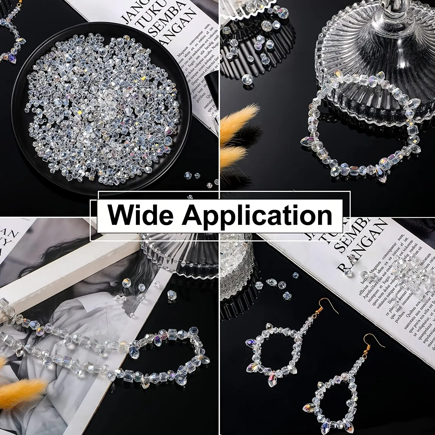 300pcs Mixed Sizes Crystal Rondelle Light AB Gems Loose Beads Clear Crystal Glass Crafts Shiny Jewelry DIY Necklace Kit