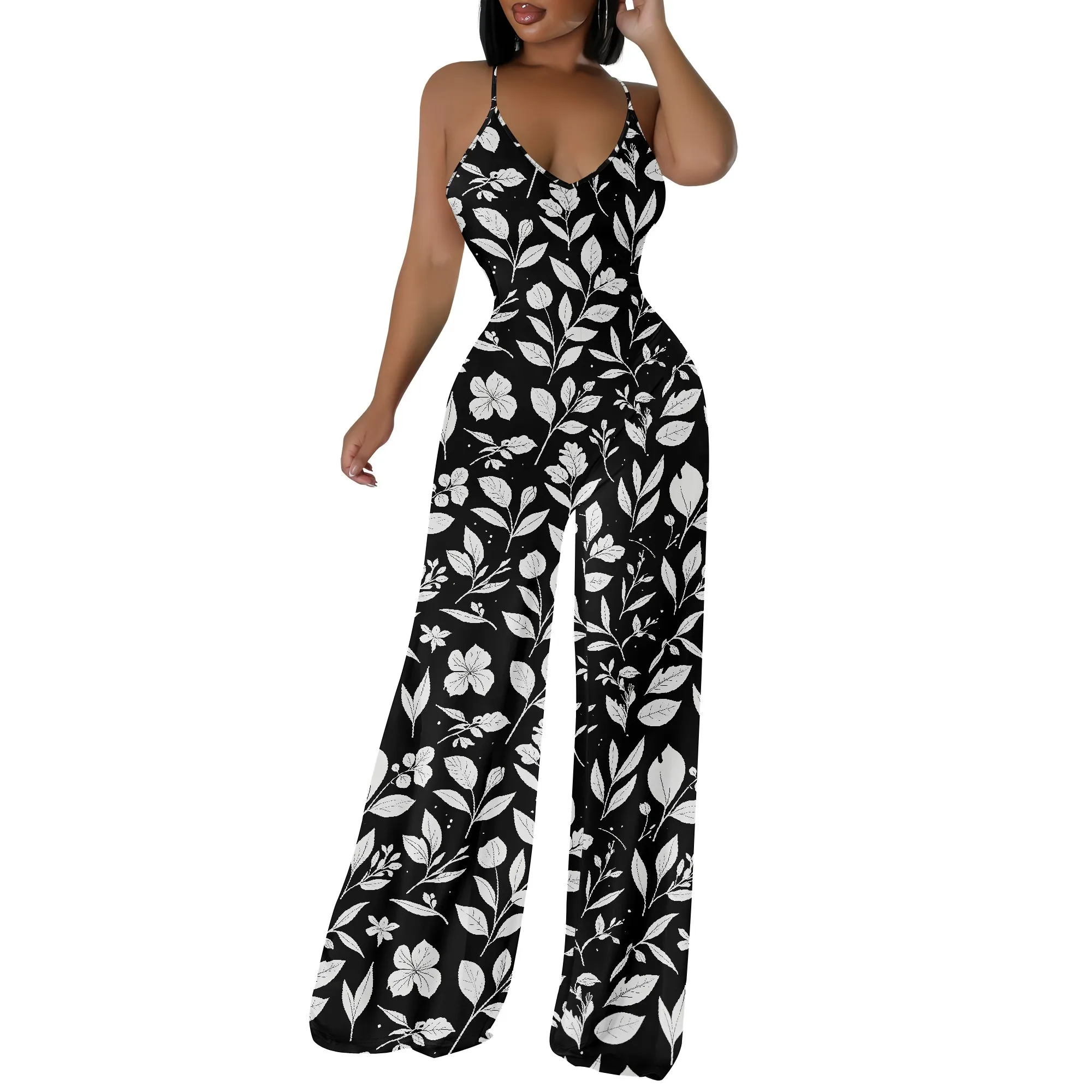 

Women's Summer Casual Overalls Loose Wide Leg Jumpsuits Boho Floral Printed Baggy Rompers