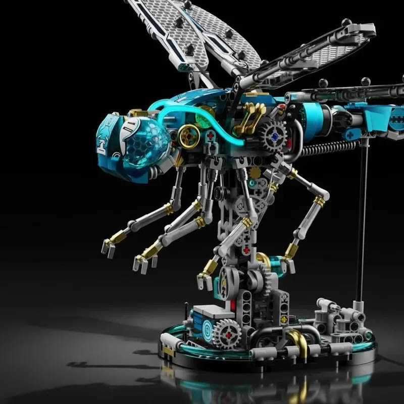 FUNXINEE-Juego de construcción de libélula mecánica, 866 Uds., alas aleteadas, serie de insectos, módulo de potencia ligera, decoración 3D creativa, caja de regalo MOC