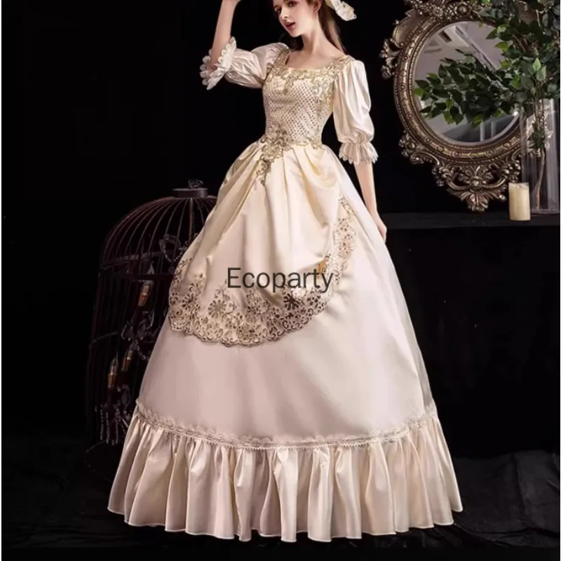 

2025 Customized European Style Court Clothes Retro Lady Party Dress Long Flare Sleeve Embroidery Ball Gowns Theater Costumes
