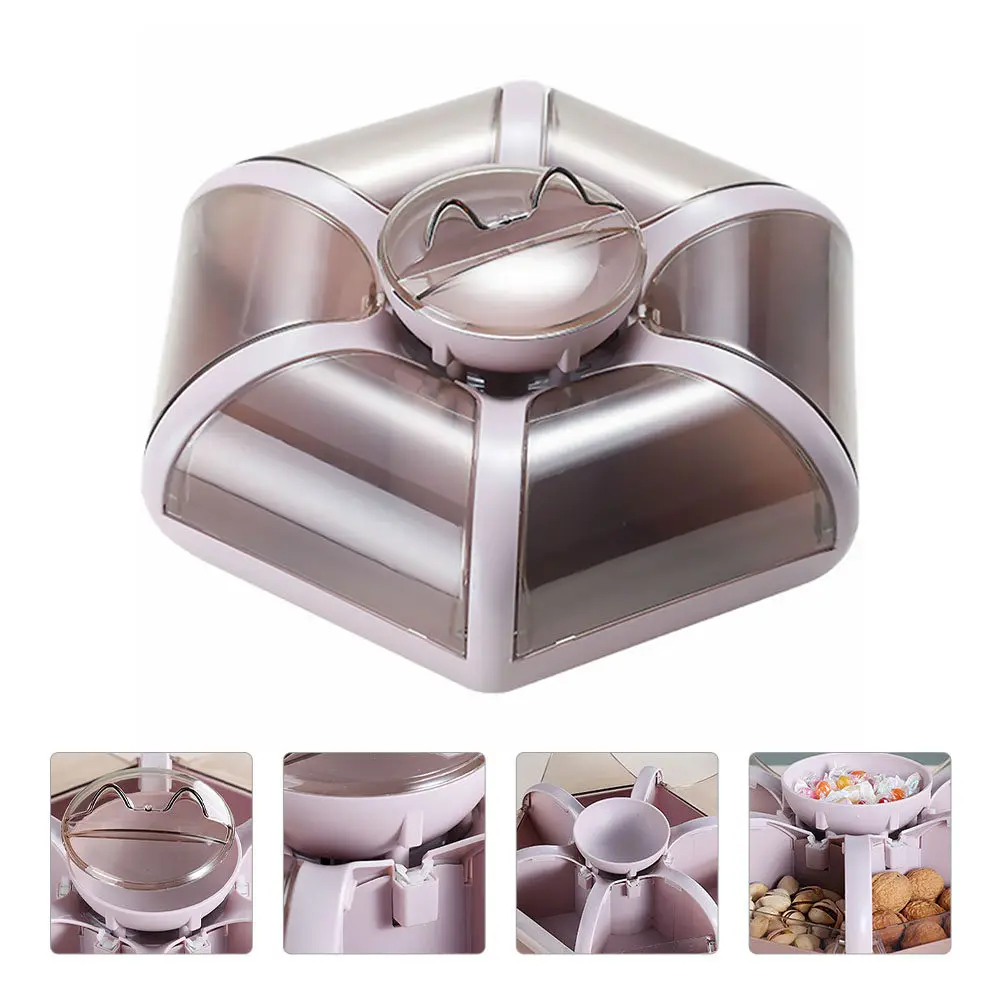 

Premium Material Fruit Plate with Phone Holder Transparent Cover Compact Storage Tray Candy Box Food Storage Container Portable