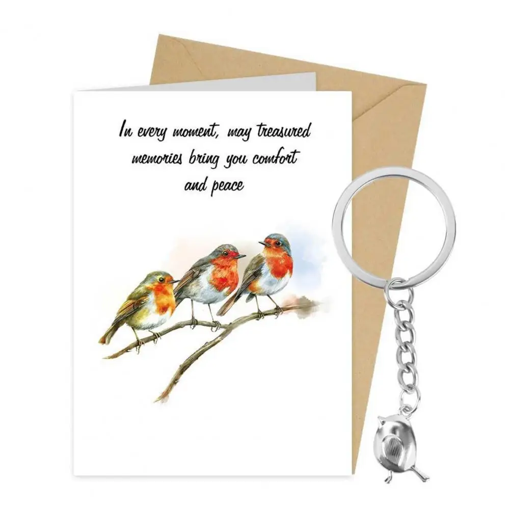 Keychain Heart Bird Charm Stainless Steel Key Chain with Heartwarming Engraving Token Keyring Backpacks Wallets Pendant