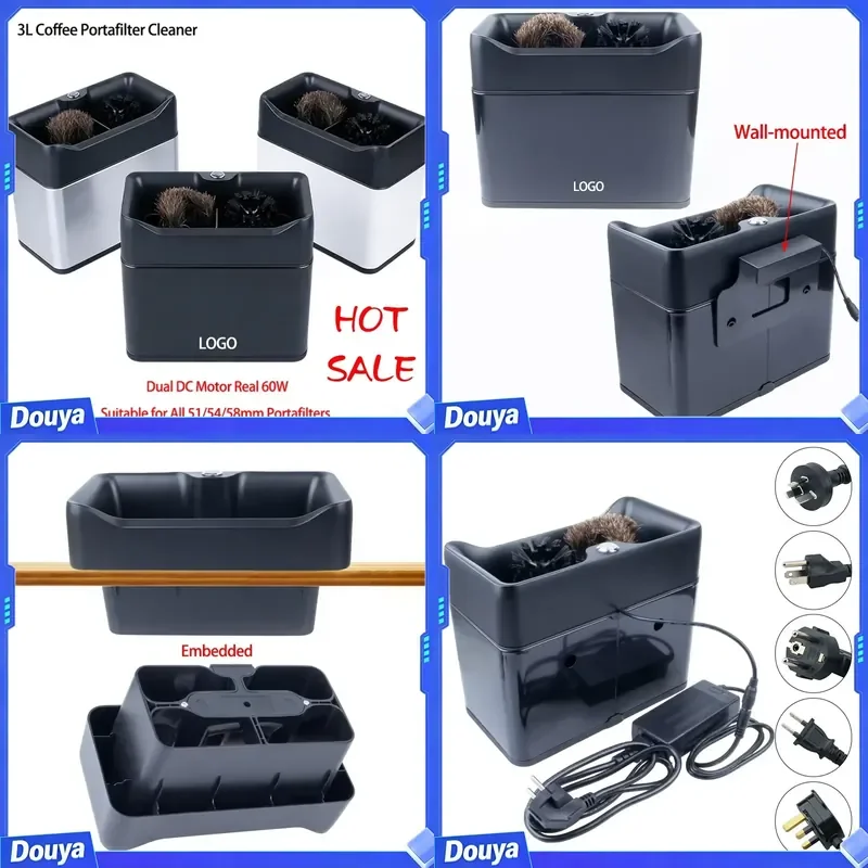 60W Electric Espresso Portafilter Cleaner Coffee Grounds Knock Box Dual DC Motor Automatic Coffee Machines Handle Cleaner