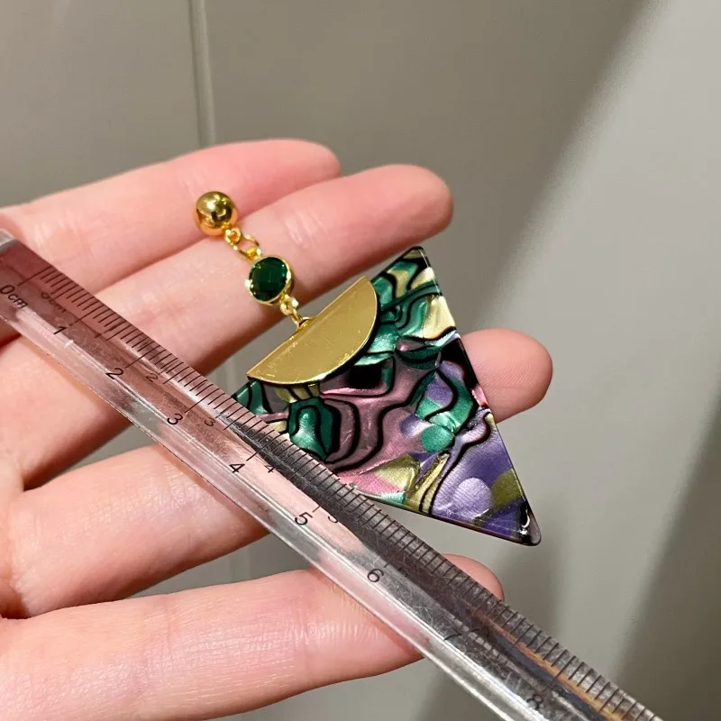 Retro Colorful Laser Triangle Green Earrings Autumn Winter Geometric Retro Drop Earrings for Women Girl Jewelry HUANZHI NEW