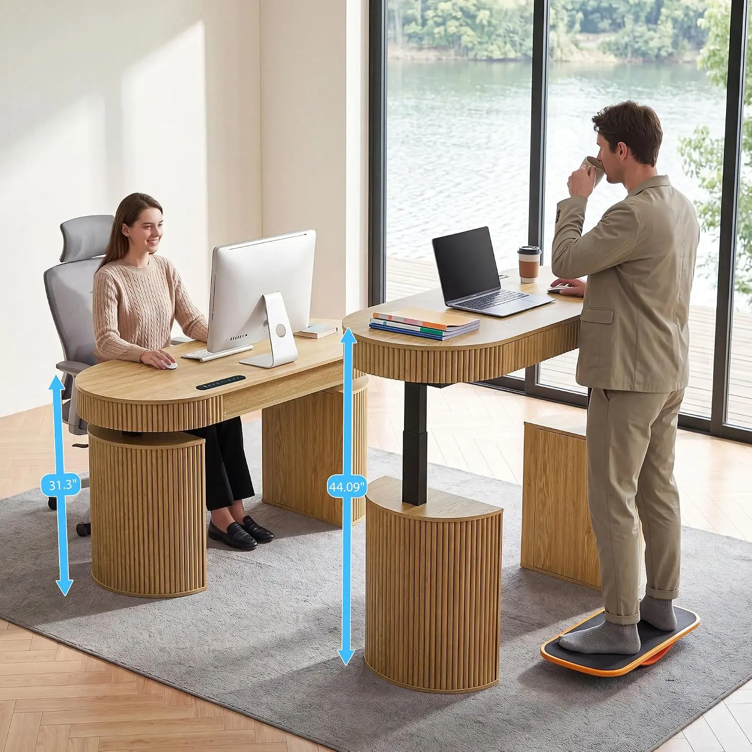 Electric Standing Desk with Storage & USB Ports, Adjustable Height Fluted Workstation for Home Office, Customized