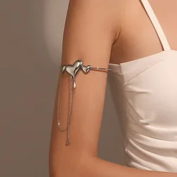 Fashion Heart Tassel Charms Upper Arm Chain Bracelets for Women Armlet Opening Bangle Cuff Bracelet Punk Hiphop Body Jewelry
