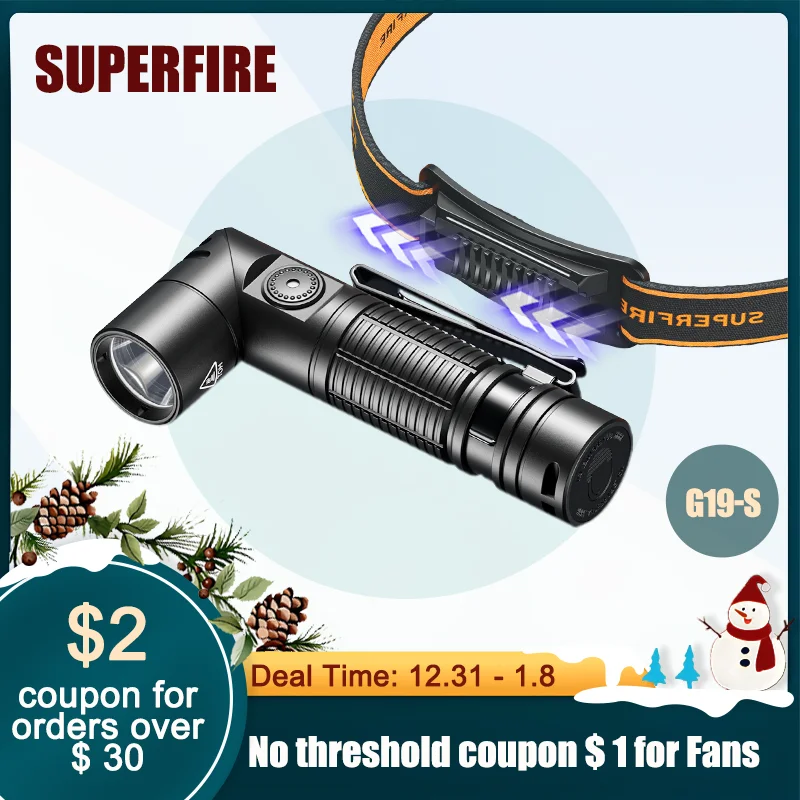 New SUPERFIRE G19-S LED Headlamp USB C Rechargeable 90° Headlight 14500 Flashlight with Indicator Magnet Tail, Head Flash Light