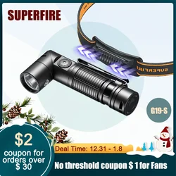 SUPERFIRE G19-S LED 헤드램프, USB C 충전식, 90 ° 헤드라이트, 14500 손전등, 표시기 자석 테일, 헤드 플래시 라이트, 신제품