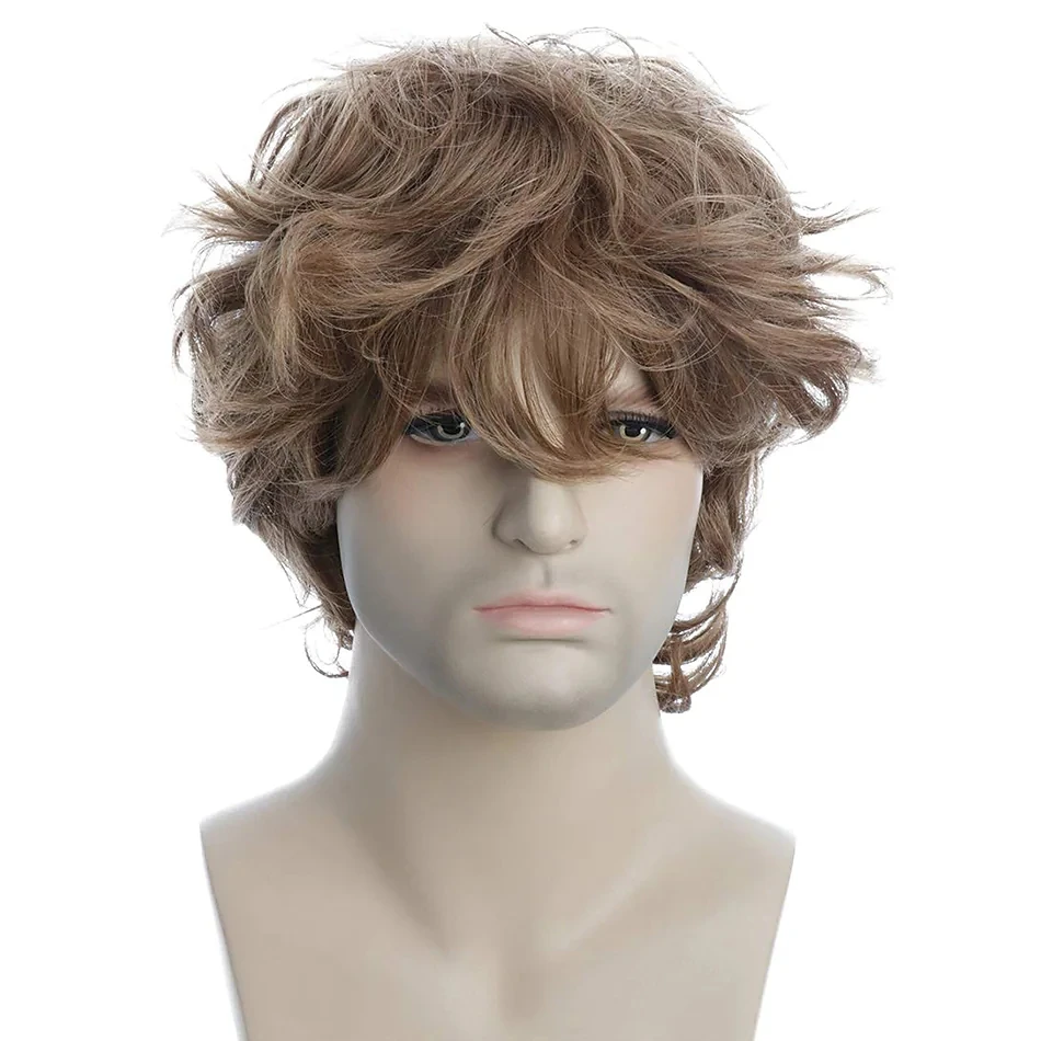 

Synthetic Wig Curly Side Part Wig Short Brown Synthetic Hair Wigs Men‘s Cosplay Party Fashion Wig