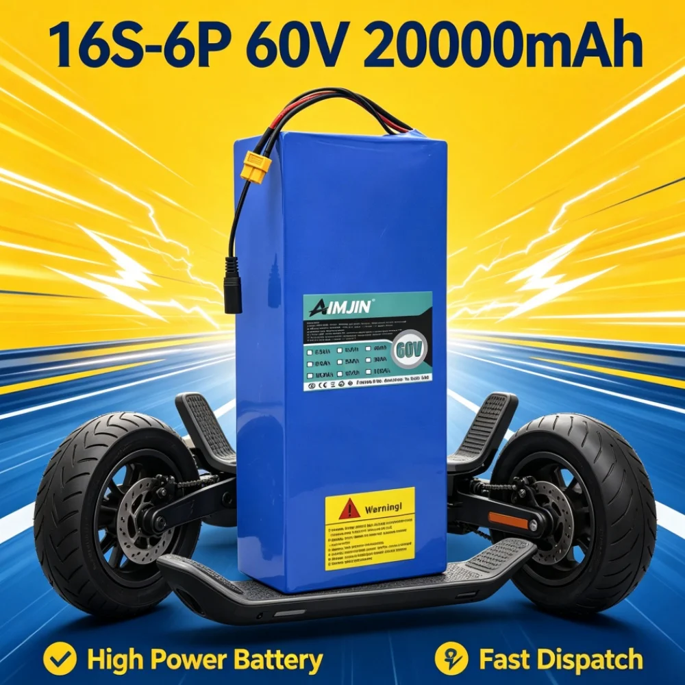 18650 16S6P 60V 20Ah 2000W High-power Lithium Battery Built-in BMSused for Electric Motorcycles Scooters and Battery Replacement