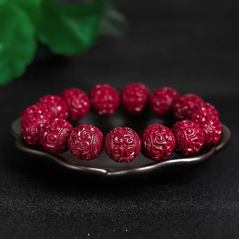 Wholesale of original mine cinnabar bracelets, Benmingnian Ruyi beads with high content, Emperor purple cinnabar ripple bead bra