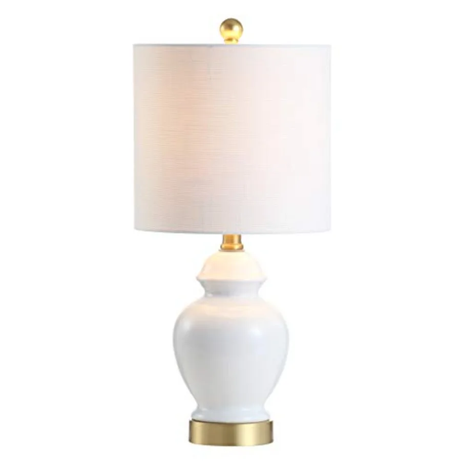 

JONATHAN Y 20" White Textured Ceramic and Brass Gold Table Lamp, Glam Bedside Nightstand Lamp for Living Room Bedroom, White Li