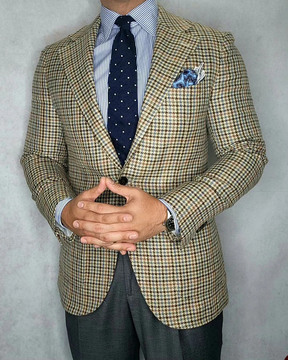 Terno Slim Fit Houndstooth para homens, casaco de lapela, desgaste do noivo, blazer de escritório, jaqueta só soco, outono e inverno