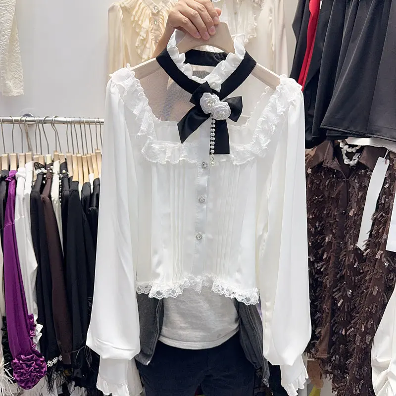 

Vintage chic butterfly button long sleeve Blouse Korean Fashion Sexy autumn Shirt women clothing