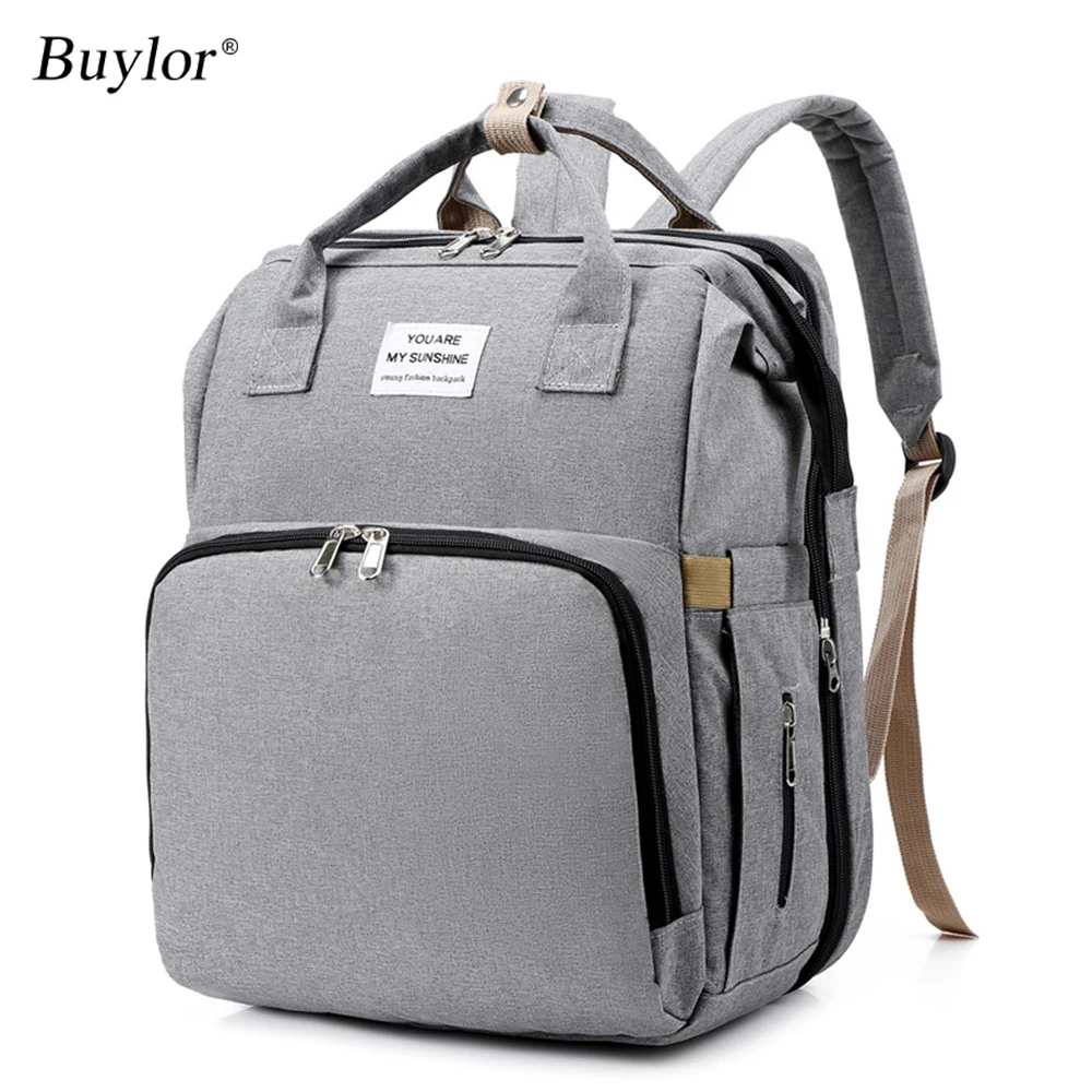 Buylor Diaper Backpack Portable Folding Bed Mommy Bag Multi-Functional Mother And Baby Bag Lightweight Backpack Mommy Bag Travel