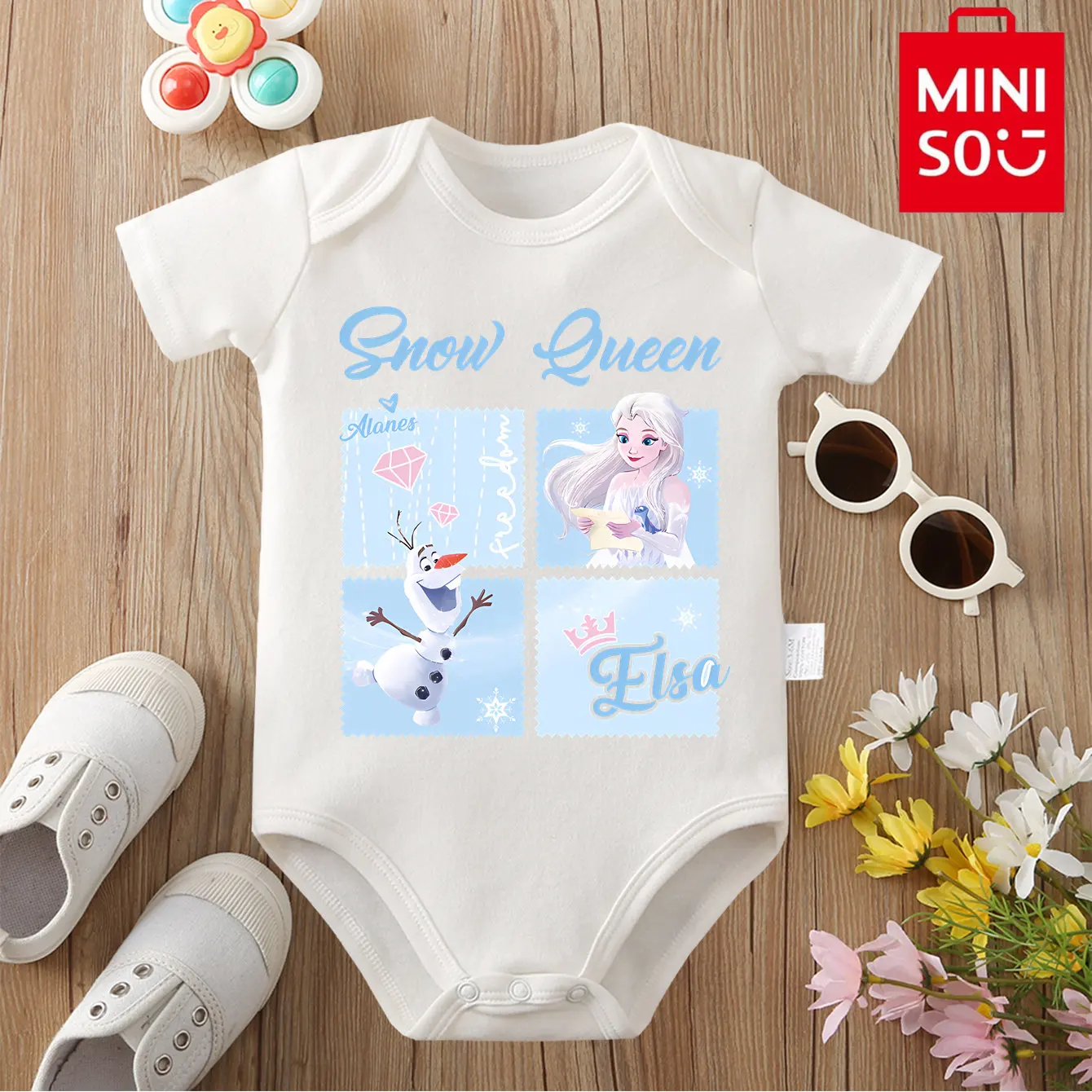 

MINISO Snow Queen 100% Cotton Bodysuit Soft Baby Cloths Best Gift for Baby Onesie Jumpsuit for 0 To 12 Months Cute Newborn