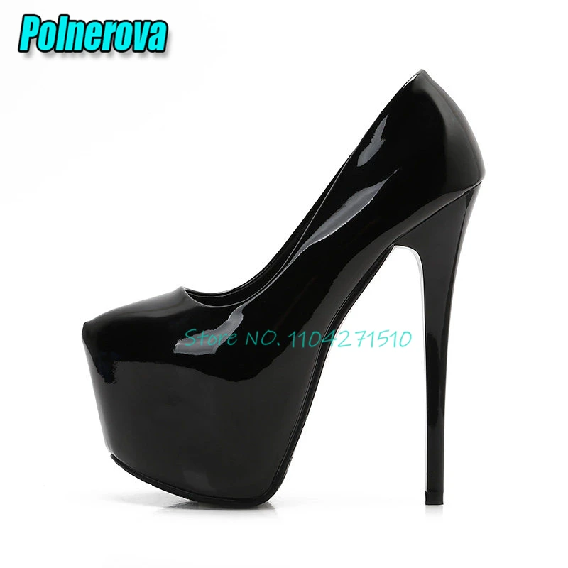 14CM 16CM Thin Heel Platform Pumps Sexy Patent Leather Pointed Toe Stiletto Heels Fashion Women Party Nightclub Dancing Shoes