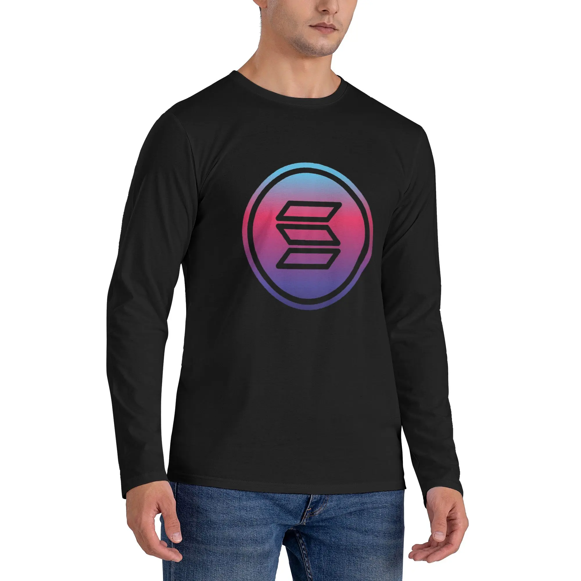 

Solana Cryptocurrency - Solana SOL Men's Long Sleeved T-shirt Fashion Round Neck T shirts Spring and Autumn Men tops