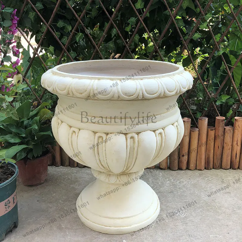 Outdoor large diameter round bottom goblet flower pot European retro Roman column, decorative ornament