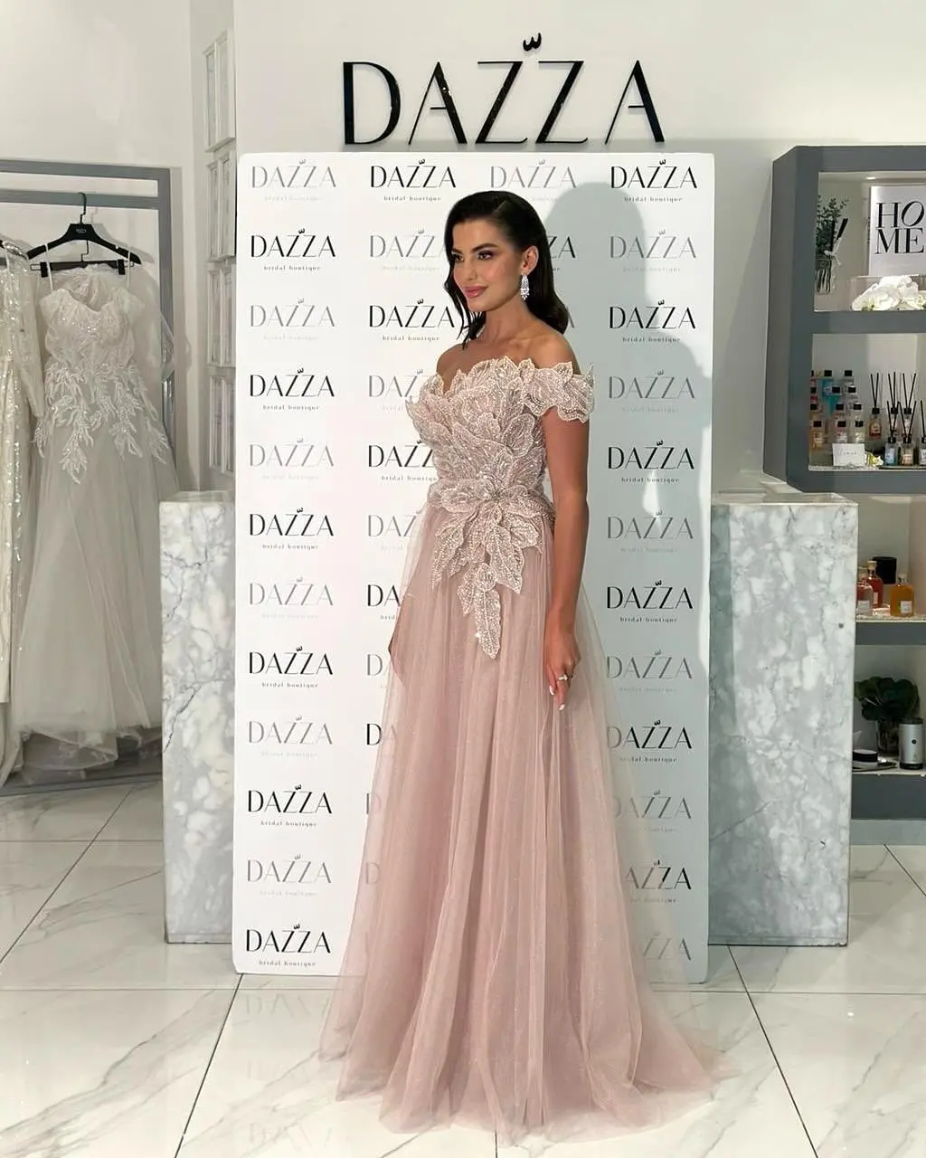 Meetlove واحد على الكتف بلا أكمام خط طول الأرض تول الدانتيل الديكور مخصص زين عارية الذراعين فساتين لحضور الحفلات الموسيقية للنساء