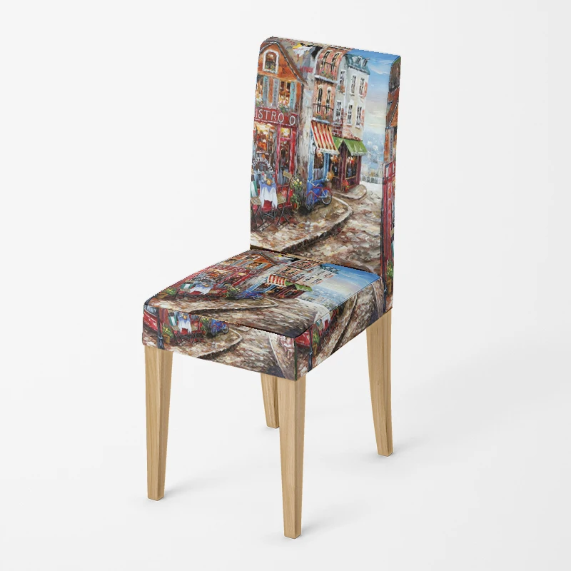 Home chair cover Oil painting style kitchen chairs Coversadjustable dining elastic fabricchairs covers chair cover for wedding