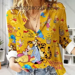 2024 New Disney Women's Shirts Winnie The Pooh Hawaiian Shirts  Fashion Long Sleeve Shirts Disney Sunscreen Shirts