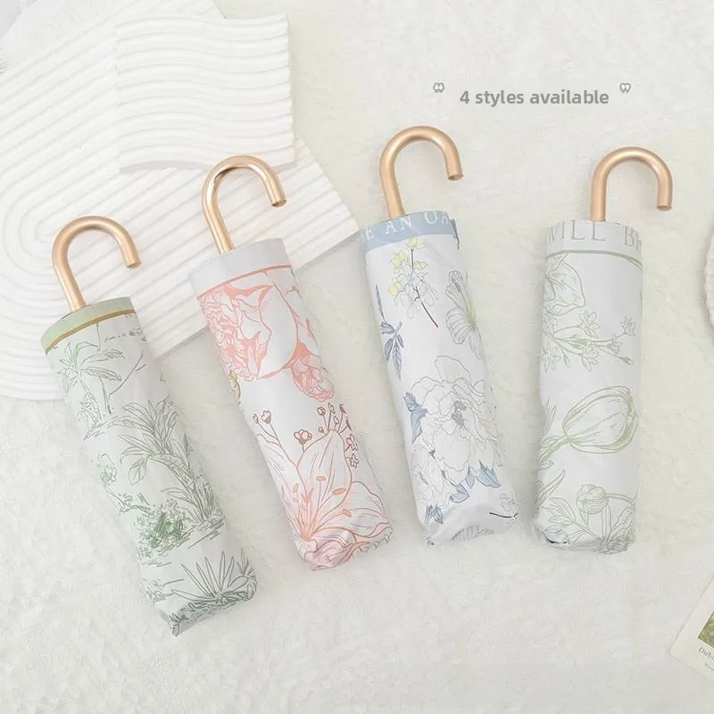 Sombrilla Portátil para Mujer, Protección UV, Plegable, Parasol Retro con Gancho Curvo, Palo de o Inoxidable, Person...