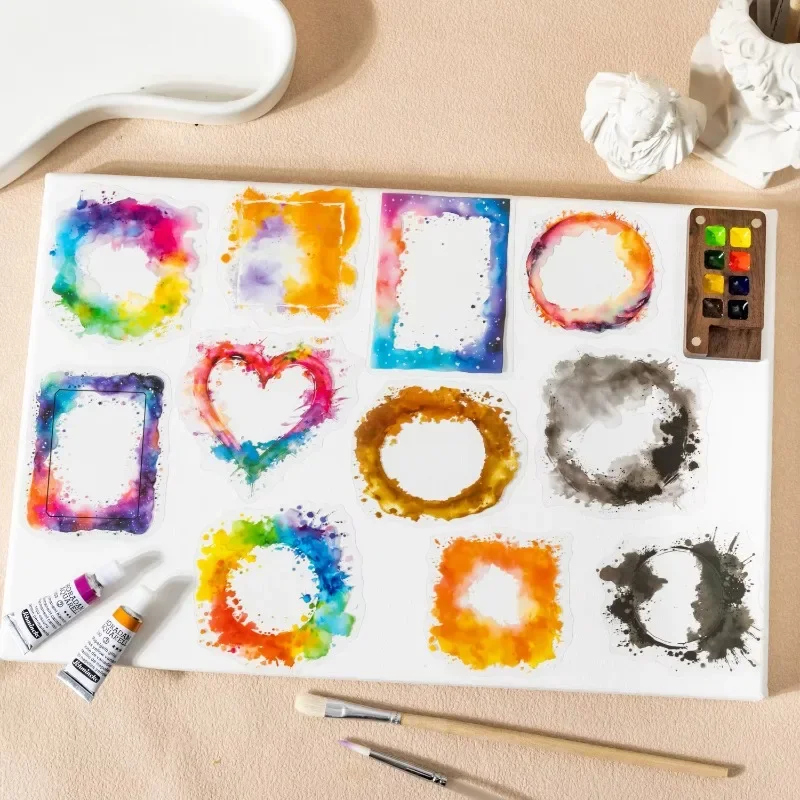 20 Stück Grenze Aquarell Halo Grenze PET Aufkleber Blending Edge Aufkleber Tinte Scrapbooking Handbuch Collage Dekoration 140*84mm