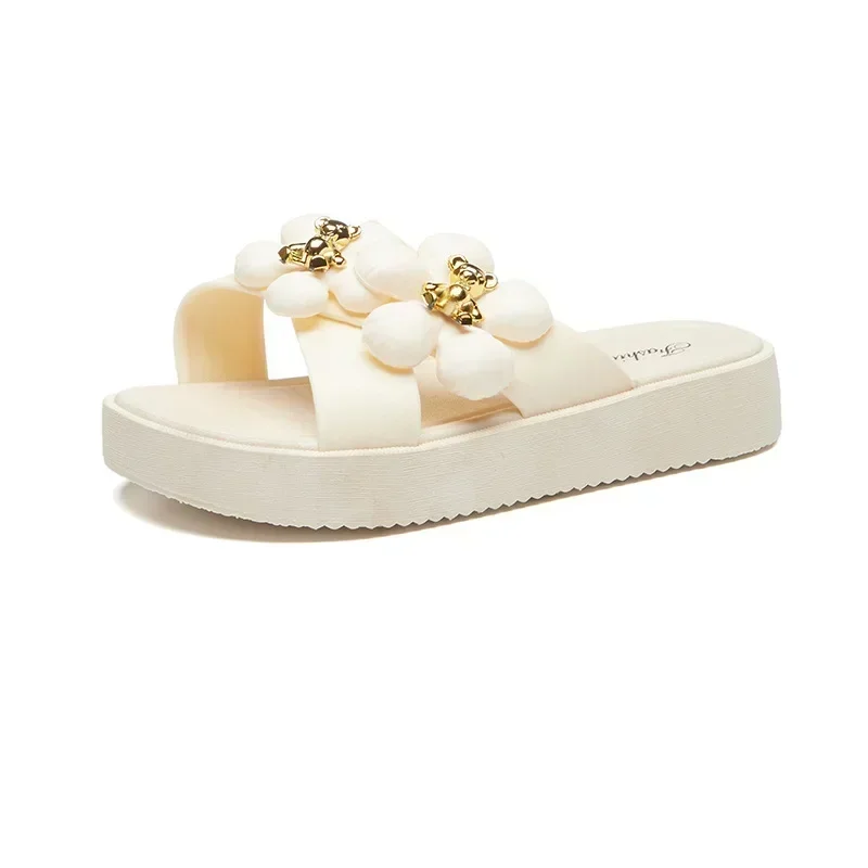 Slippers for women with thick soles, wearing a Korean version of pearl sandals for summer, fashionable princess style flip flops