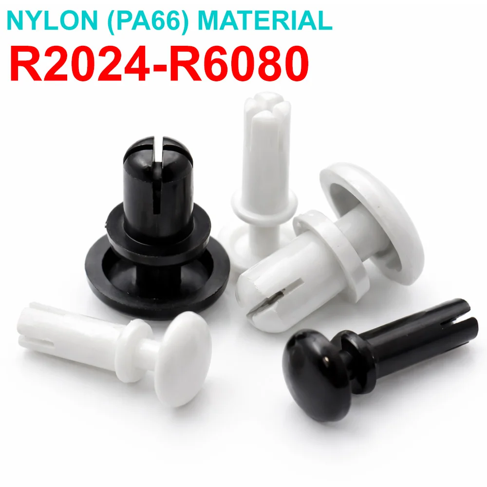 20/50 piezas Remaches a Presión de Nylon Negro/Blanco R20-R60, Remaches de Plástico Tipo R, Sujetadores de Clip para Paneles de PC