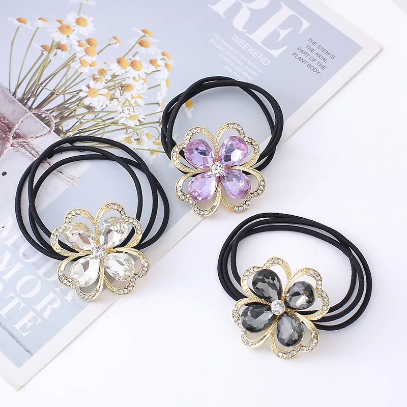 Diamond Crystal Jewelry Stones Rhinestone Flower Hair Rope Crystal Rubber Bands Korean Trendy Elastic Hair Bands Headwear