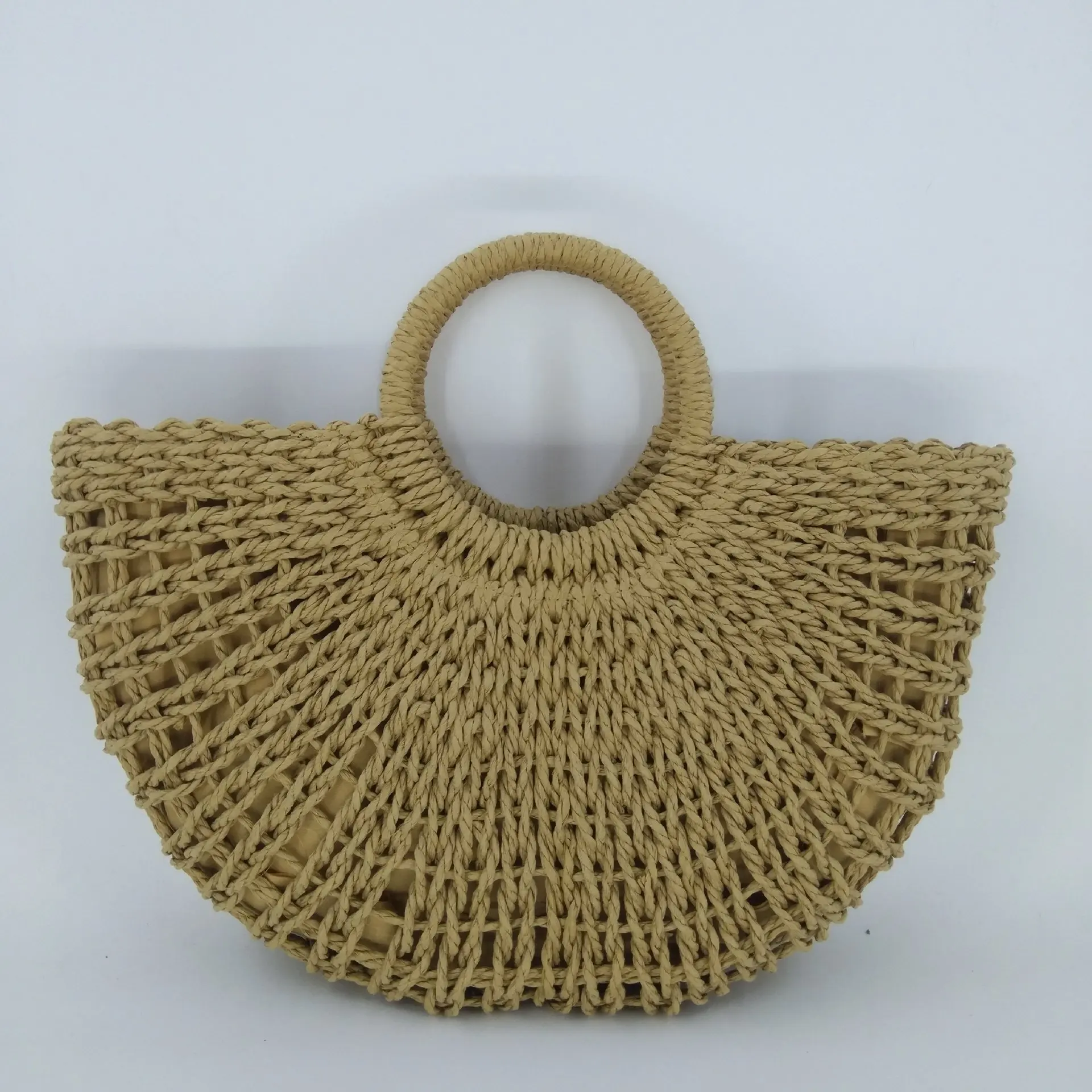Women Straw Woven Top-Handle Bag Summer Half-Moon Shaped Rattan Bags Casual Large Capacity Beach Bag for Travel Ladies Handbags