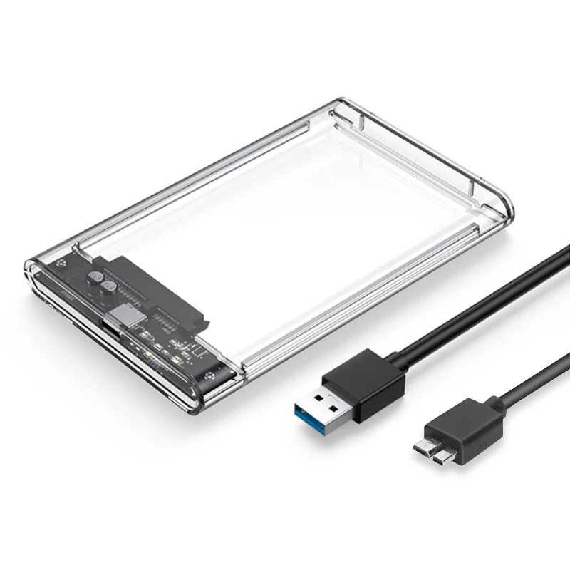 USB 3.0 Transparentes Festplattengehäuse 2,5 Zoll, Typ C Mikrokabel Externes Festplattengehäuse 2,5 Zoll SATA Box HDD SSD Computer