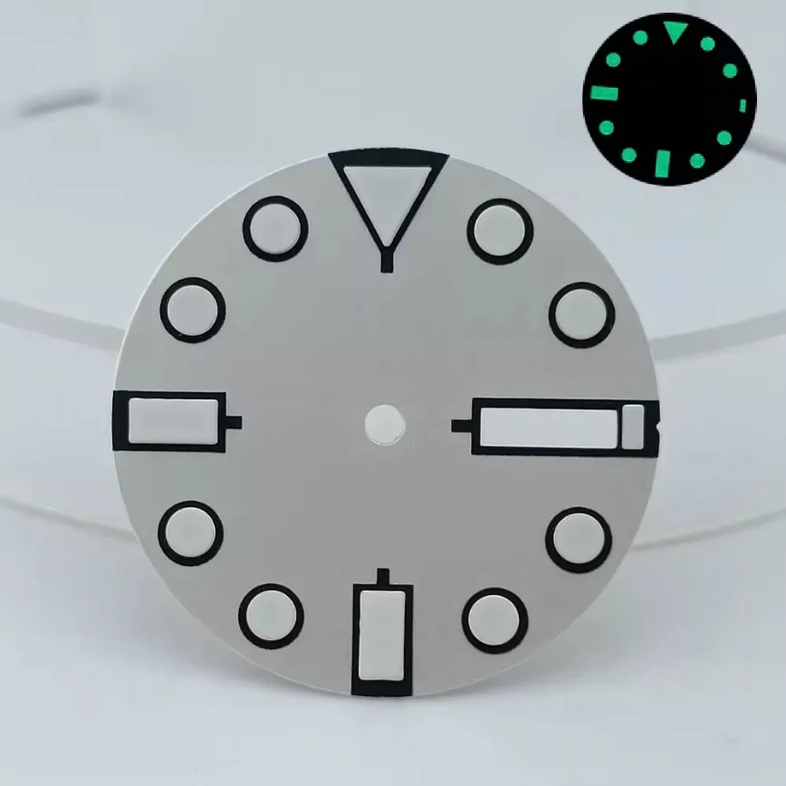 NH36หน้าปัดสีขาวน้ำเงินดำ28.5มม. หน้าปัดไม่มีโลโก้สีเขียวเรืองแสงสำหรับชิ้นส่วนนาฬิกาเคลื่อนไหว NH36