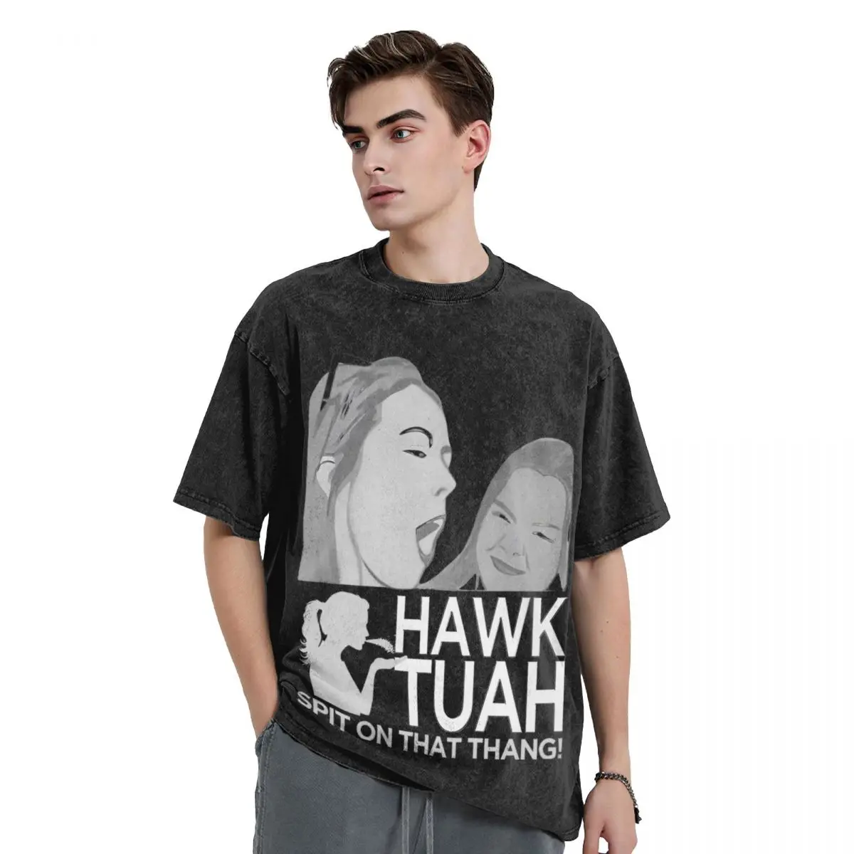 Hawk Tuah Spit On That Thang Meme T Shirts Washed 100% Cotton Harajuku T-Shirts Fashion for Men Women Tops Streetwear Tees